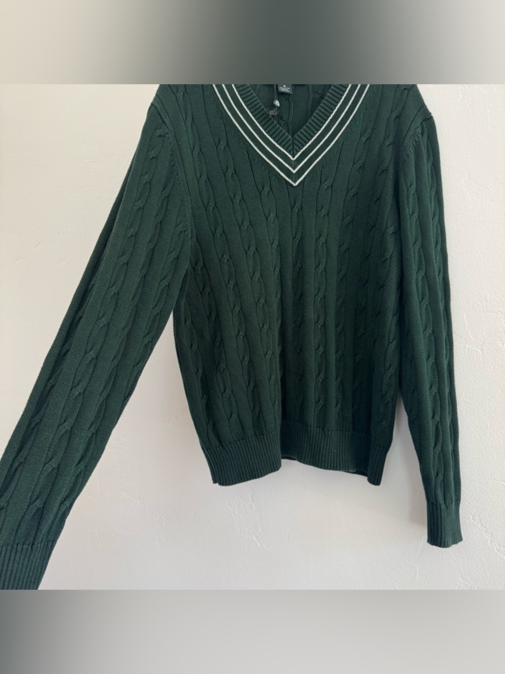 Brooks Brothers Country Club Tennis Sweater Green White Egyptian Cotton Cable - Picture 5 of 10